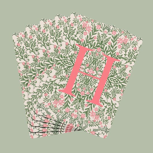 Custom Monogram Pink & Green Floral Pattern Cards Pokerkaarten