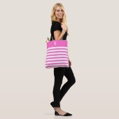 Custom Monogram Pink Stripes Draagtas (Op model)