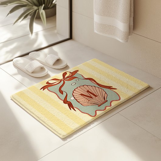 Custom Monogram Retro Coastal Seashell Badmat