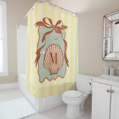Custom Monogram Retro Coastal Seashell Douchegordijn (In situ)