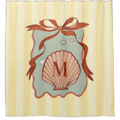 Custom Monogram Retro Coastal Seashell Douchegordijn (Voorkant)