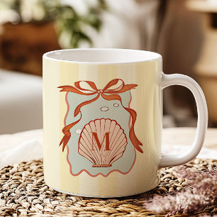 Custom Monogram Retro Coastal Seashell Koffiemok