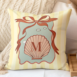 Custom Monogram Retro Coastal Seashell Kussen