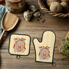 Custom Monogram Retro Coastal Seashell Ovenwant & Pannenlap Set