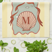 Custom Monogram Retro Coastal Seashell Theedoek (Gevouwen)