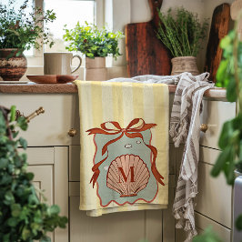 Custom Monogram Retro Coastal Seashell Theedoek