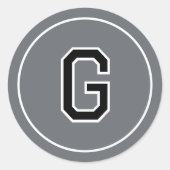 Custom Monogram Retro Typografie Grijs Zwart Ronde Sticker (Voorkant)