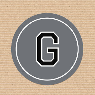 Custom Monogram Retro Typografie Grijs Zwart Ronde Sticker
