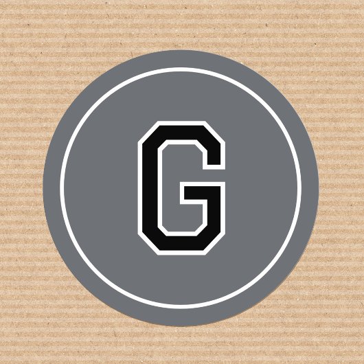 Custom Monogram Retro Typografie Grijs Zwart Ronde Sticker