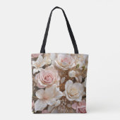 Custom Monogram Roze Wit Rose Bloemen Canvas tas (Achterkant)