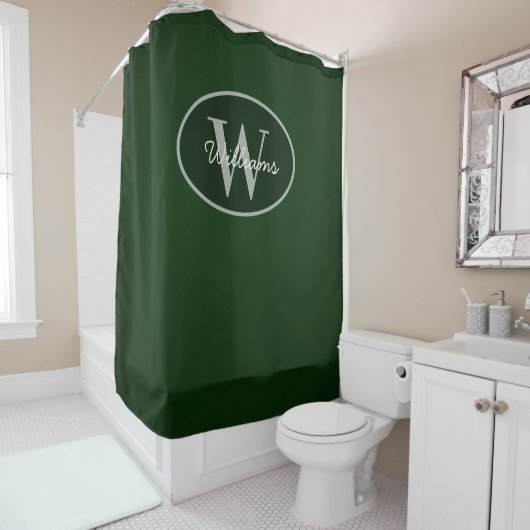 Custom Monogram Shower Curtain Dark Green Moody Douchegordijn (In situ)