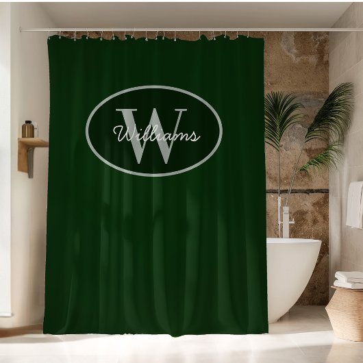 Custom Monogram Shower Curtain Dark Green Moody Douchegordijn