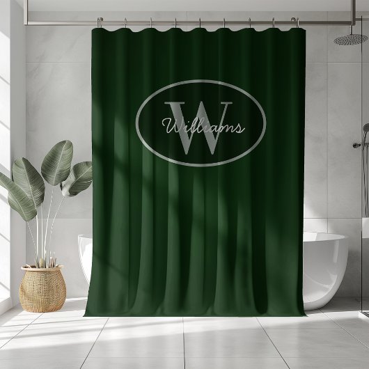 Custom Monogram Shower Curtain Dark Green Moody Douchegordijn