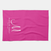 Custom Monogram Sjabloon Roze familienaam Elegant Theedoek (Horizontaal)