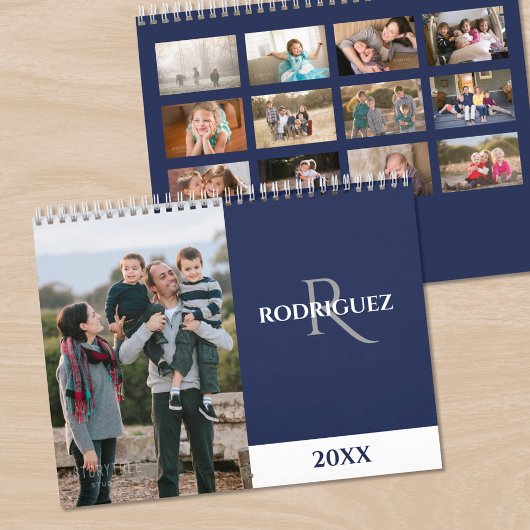 Custom Monogram Spanish Navy Blue Photo Kalender