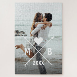 Custom Monogram Stijlvolle Liefde Hart Pijlen 2024 Legpuzzel