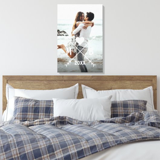 Custom Monogram Stijlvolle Liefde Paar Hart Pijlen Canvas Afdruk (Insitu (Slaapkamer))