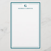 Custom Monogram Teal Blue Border Stationery Briefpapier (Voorkant)