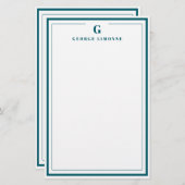 Custom Monogram Teal Blue Border Stationery  Briefpapier (Voorkant / Achterkant)