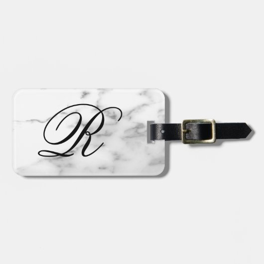 Custom monogram wit marmeren steen elegante reizen bagagelabel (Voorkant horizontaal)
