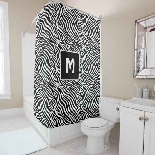 Custom Monogram Zebra Pattern Douchegordijn (In situ)