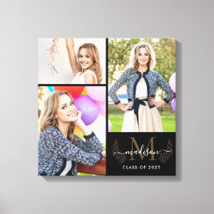Custom Monogram Zwart Goud Afstuderen 2021 Foto Canvas Afdruk
