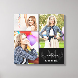 Custom Monogram Zwart Grijs Afstuderen 2021 Foto Canvas Afdruk