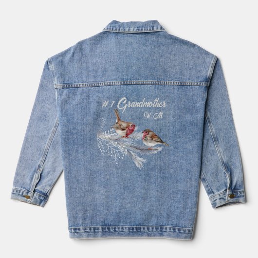 Custom Monogrammed #1 Grootmoeder Waterverf Birds Denim Jacket (Achterkant)