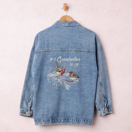 Custom Monogrammed #1 Grootmoeder Waterverf Birds Denim Jacket (Hangar)