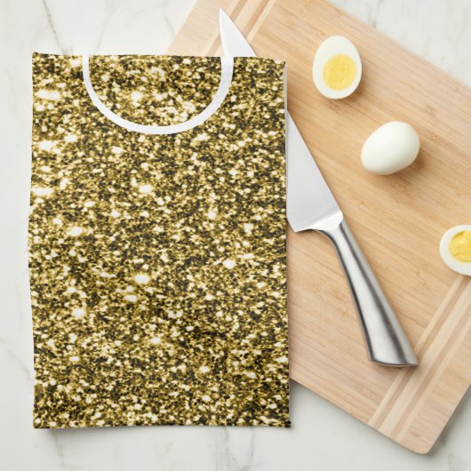 Custom Monogrammed Faux Gold Glitter Sparkle Theedoek (Quarter Fold)