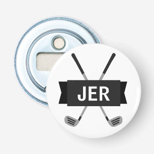 Custom Monogrammed Modern Crossed Club Cool Black Button Flesopener