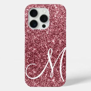 Custom Monogrammed Roos Gouden Glitter Glam iPhone 15 Pro Case