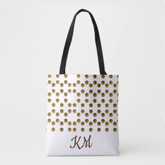 Custom Monogrammed Wit Gouden Stippen Canvas tas (Voorkant)