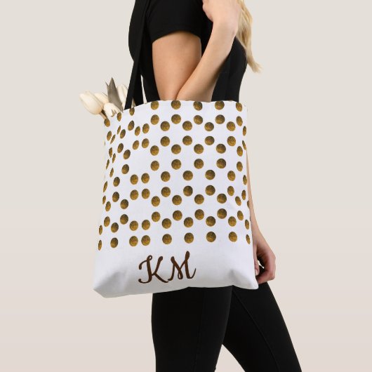 Custom Monogrammed Wit Gouden Stippen Canvas tas (Dichtbij)