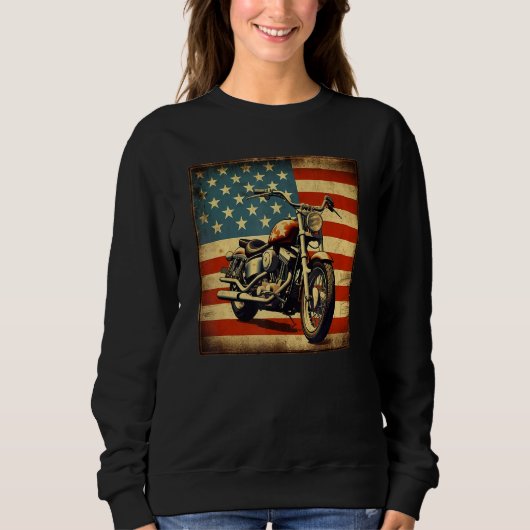 Custom Motorcycle Retro USA Flag Retro Biker Vinta Trui (Voorkant)