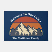 Custom Mountain Sunset Blue Log Cabin Welkom Deurmat (Voorkant)