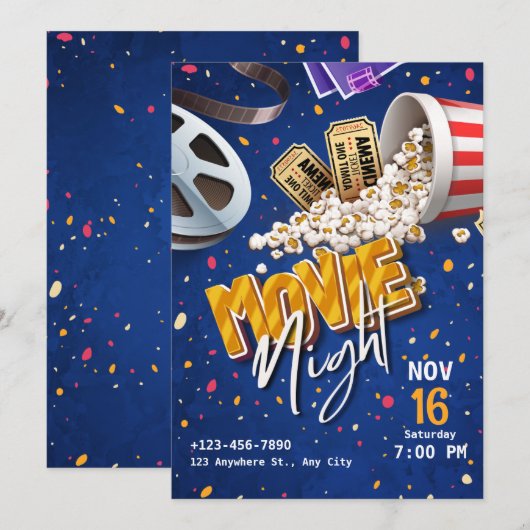 Custom Movie Night Invitations (Devant / Derrière)