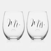Custom 'Mr. & mevrouw' Minimaal script bruiloft Wijnglas Zonder Voet (Voorkant)