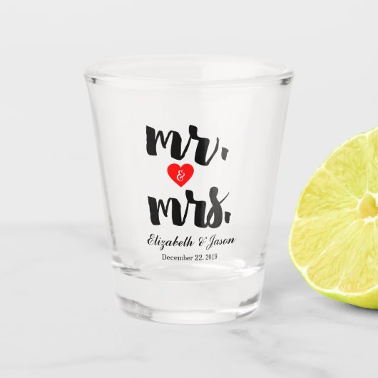 Custom Mr. Mrs. Elegant Zwart Wit Trouwen Shot Glas (Voorkant)
