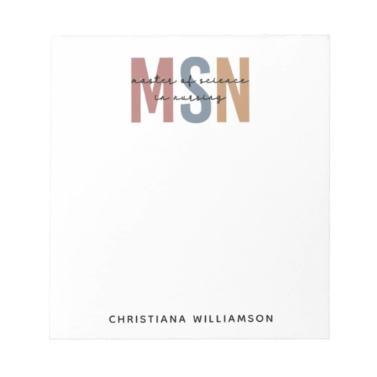 Custom MSN Master of Science in Verpleegkundig Afs Notitieblok (Voorkant)