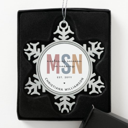 Custom MSN Master of Science in Verpleegkundig Afs Tin Sneeuwvlok Ornament (Kistje)