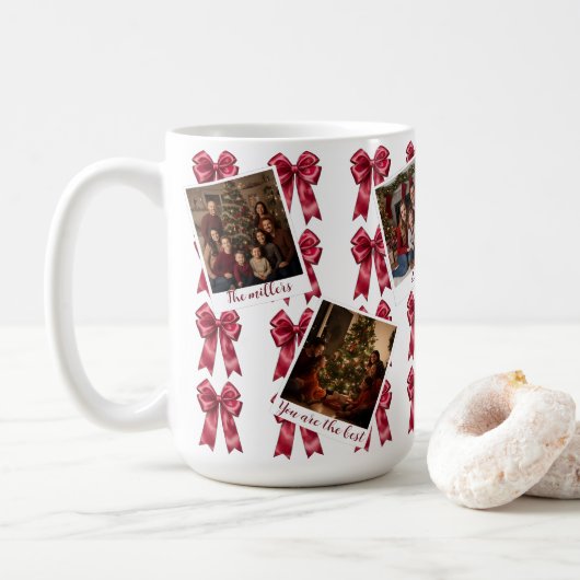 Custom Multi-Photo Christmas Mug with Red Bows Koffiemok (Met donut)
