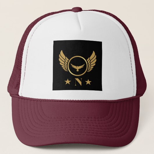 Custom N Letter Initiaal Gedrukt Wit en Maroon Trucker Pet (Voorkant)