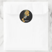 Custom Naam en Initiaal Modern Zonnebloemen Geel Ronde Sticker (Tas)