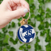 Custom naam jersey nummer op blauw wit volleybal sleutelhanger (Hand)