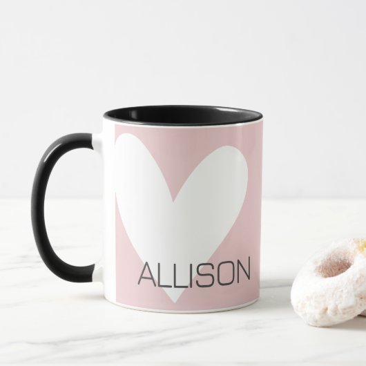 Custom Naam Tekst Eenvoudige Enorme Witte Hart All Mok (Met donut)