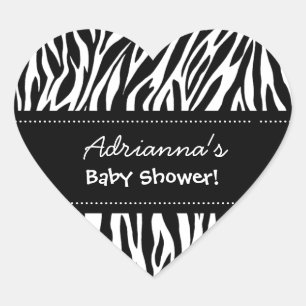 Custom Naam Zwart Wit Zebra Baby shower Hart Sticker