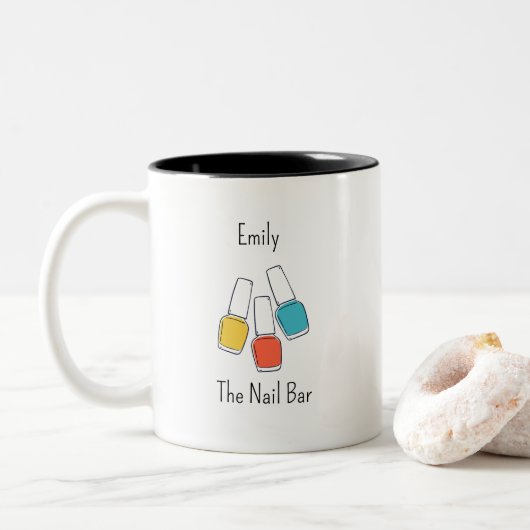Custom Nail Bar Mug with Business Name and Colorfu (Avec donut)
