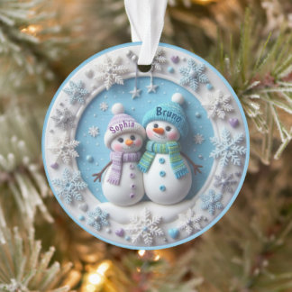 Custom name 2D Snowmen Couple Ornament