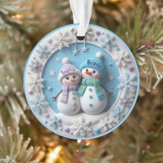 Custom name 2D Snowmen Couple Ornament (Arbre)